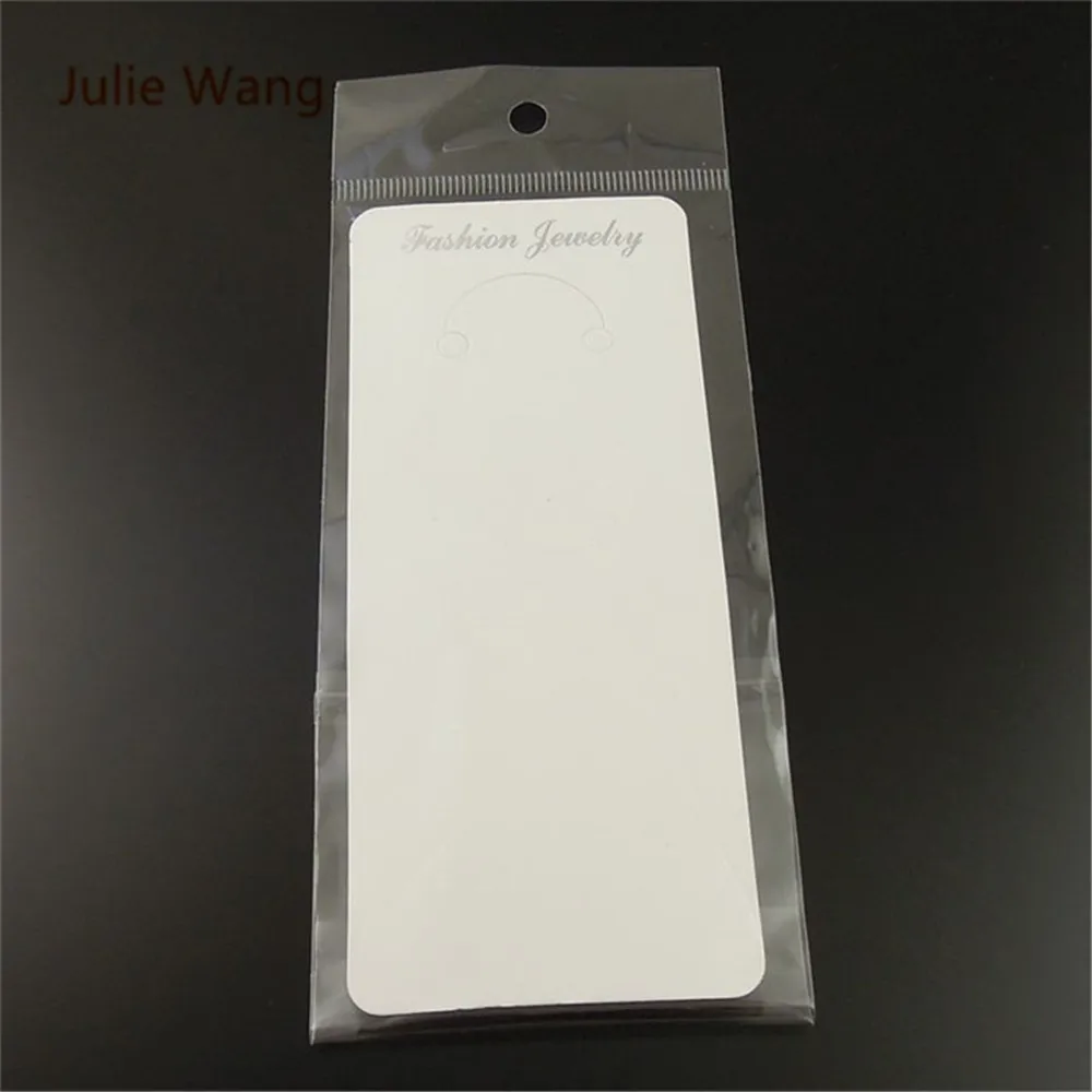 JulieWang 100PCS White Paper Card +Plastic Bag Neckalce Jewelry Display Gift Candy Cupcake Brand Price Fashion | Украшения и