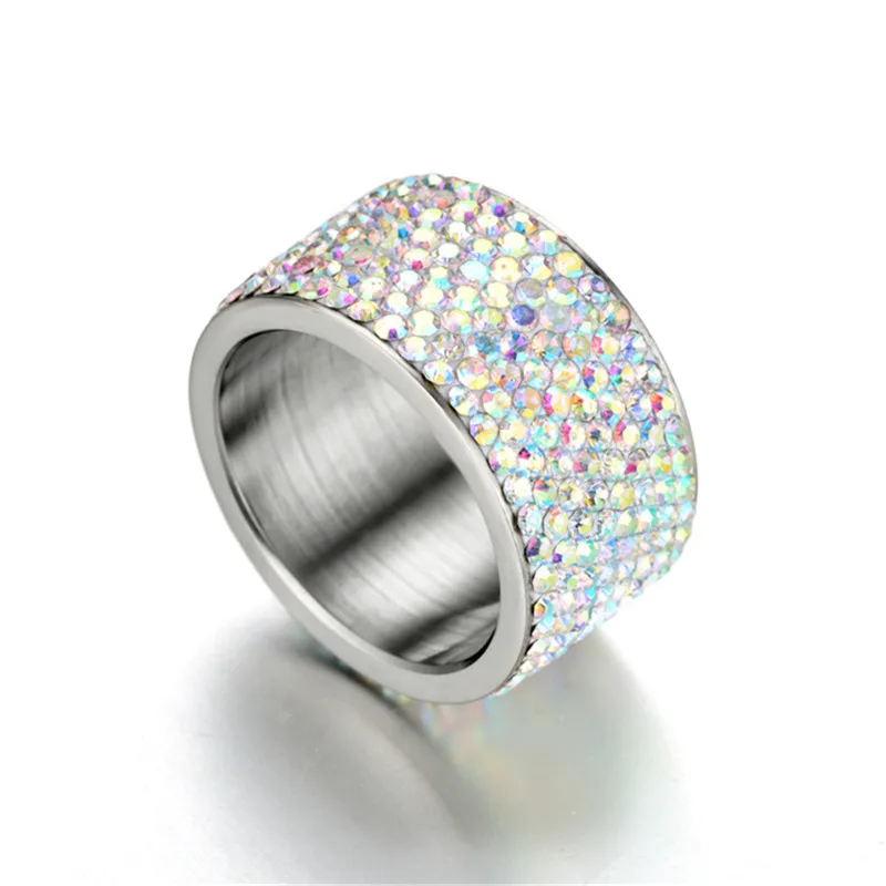 NHGBFT 12MM Wide Color zircon CZ Ring Romantic Love Jewelry Women Stainless steel ring Dropshipping | Украшения и аксессуары