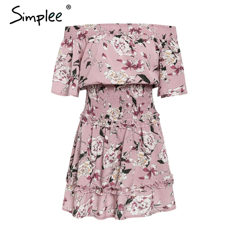 Женское летнее платье Simplee с открытыми плечами и со сборками 2019 короткое в стиле