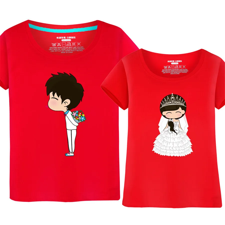 

2022 мультяшная футболка для пары, новинка, стильная Свадебная Мужская и женская футболка для пары, футболка с коротким рукавом и круглым выре...