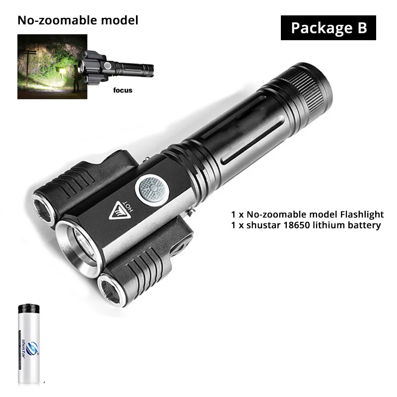 NO Zoom-Package B Деформируемый светодиодный фонарик супер яркий фонарь 1T6+ 2XPE Zoomable 4 режима освещения питание от аккумулятора 18650 для кемпинга, охоты - Испускаемый цвет: NO Zoom-Package B