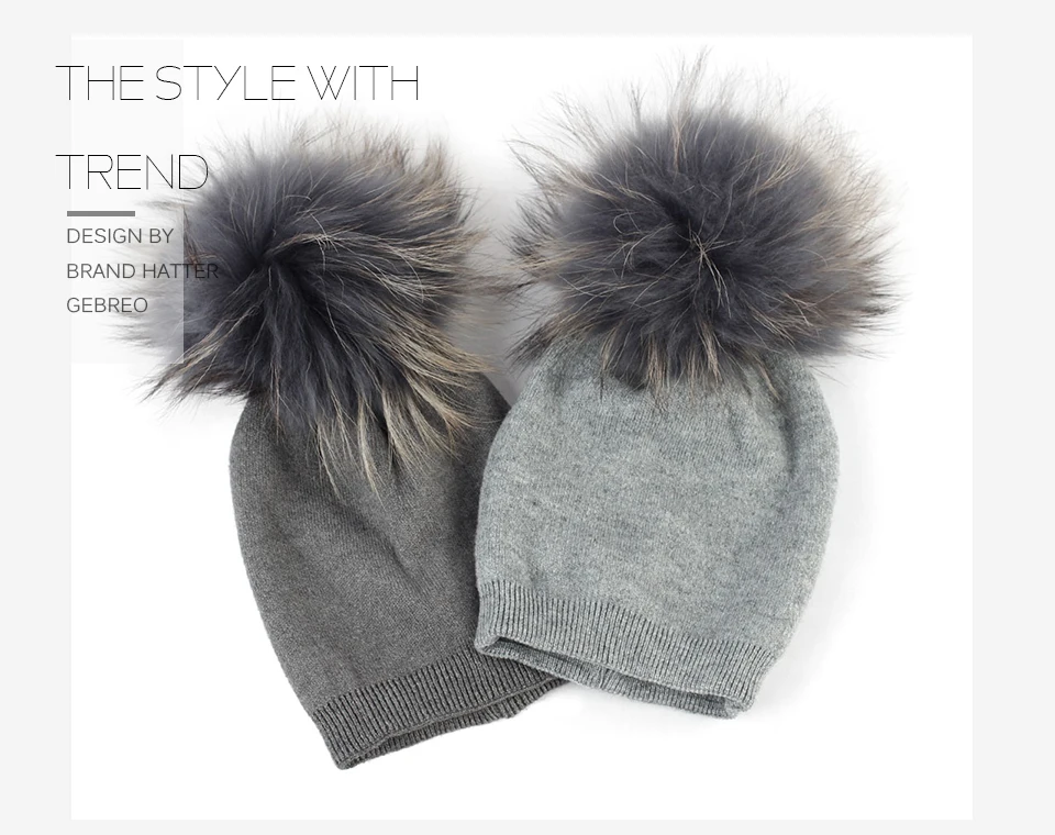 Geebro/Шапка-бини для новорожденных; Осенняя шерстяная шапка Skullies Beanies с помпоном из меха енота для мальчиков и девочек; объемная шапка с настоящим помпоном