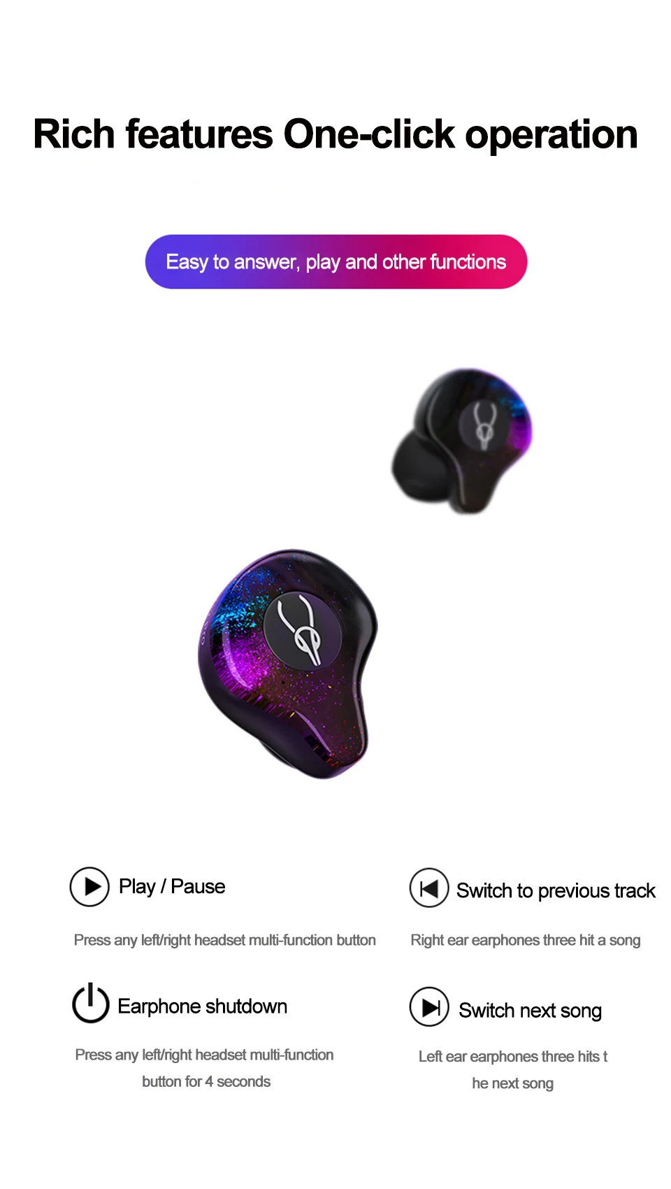 Sabbat Беспроводная гарнитура bluetooth Hi-Fi стерео IPX5 Водонепроницаемый Беспроводные наушники с зарядный чехол для iPhone samsung