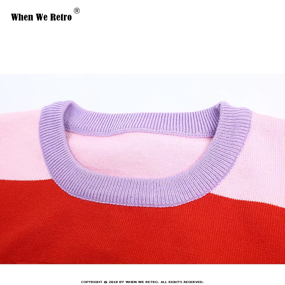 When We Retro 2018 Fashion Runway Design Women Sweater Colorful Stripe Cat Print Winter Knitted Pullover Female Top YC12 | Женская