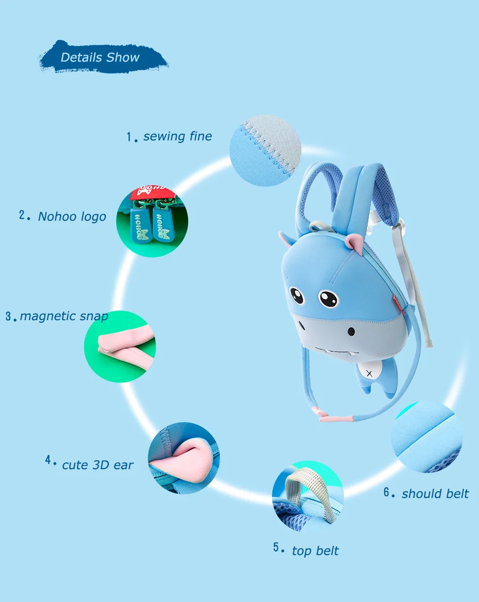 NOHOO рюкзак Bayby 3D для малышей, детский школьный рюкзак, Детский водонепроницаемый рюкзак с рисунком льва, бегемота, сумки для детского сада для мальчиков и девочек