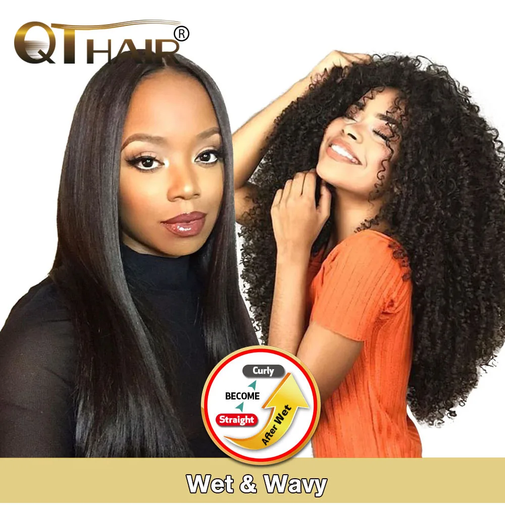 

Wet And Wavy Human Hair Bundles Magic Hair Kinky Curly Bundles Peruvian Straight Hair Will Become Curly After We QT Non-remy