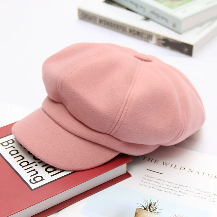 pink VISROVER Осенняя Женская клетчатая кепка Newsboy s зима Feminino винтажные Восьмиугольные шляпы для женщин береты Hatpainter Кепка - Цвет: pink