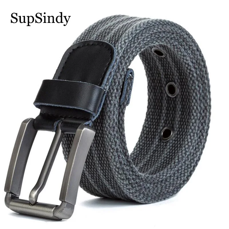 SupSindy Canvas belt men luxury belt metal pin buckle Army tactical belts for Women jeans High quality military strap male Green