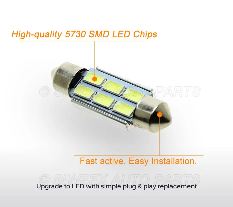 

2 Pcs/lot 31mm 36mm 39mm 41mm 3157 6 SMD 5730 Car LED License Plate Lights Dome Festoon Lamp Map Reading Bulbs DC 12V White