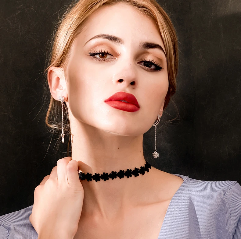 Модные висячие серьги со стразами 925 серебро с кристаллами Swarovski Звезда Луна Серьги Висячие женские длинные висячие серьги