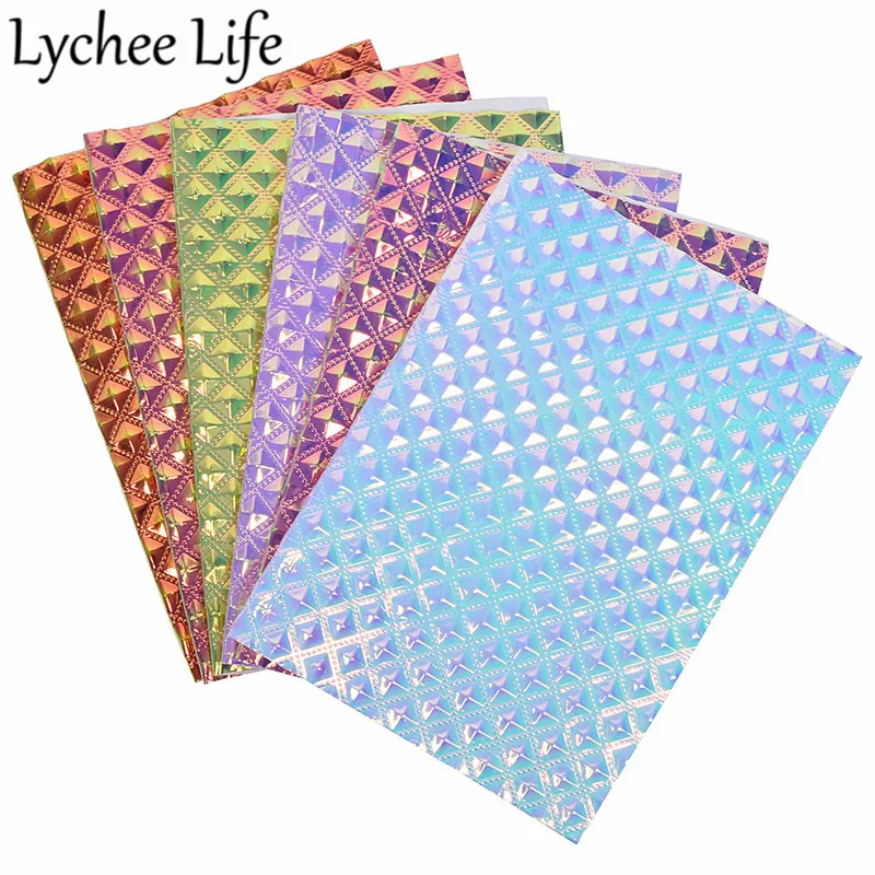 Lychee Life A4 Переливающаяся кожаная ткань цветная PU голографическая Ткань DIY