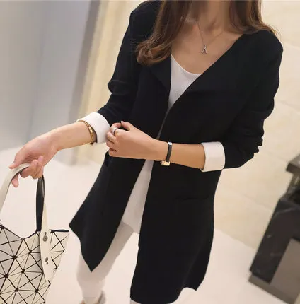Для женщин свитер 2017 кардиган весна отложной воротник причинные Карманы длинный