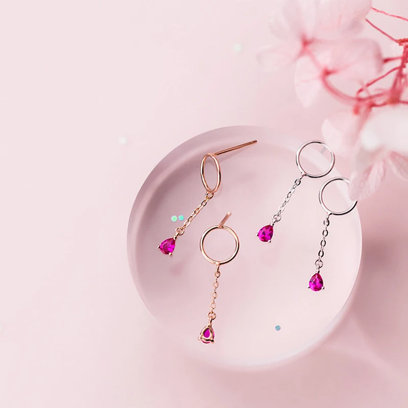 Женские серьги из серебра 925 пробы с красными кристаллами|Серьги-подвески| |