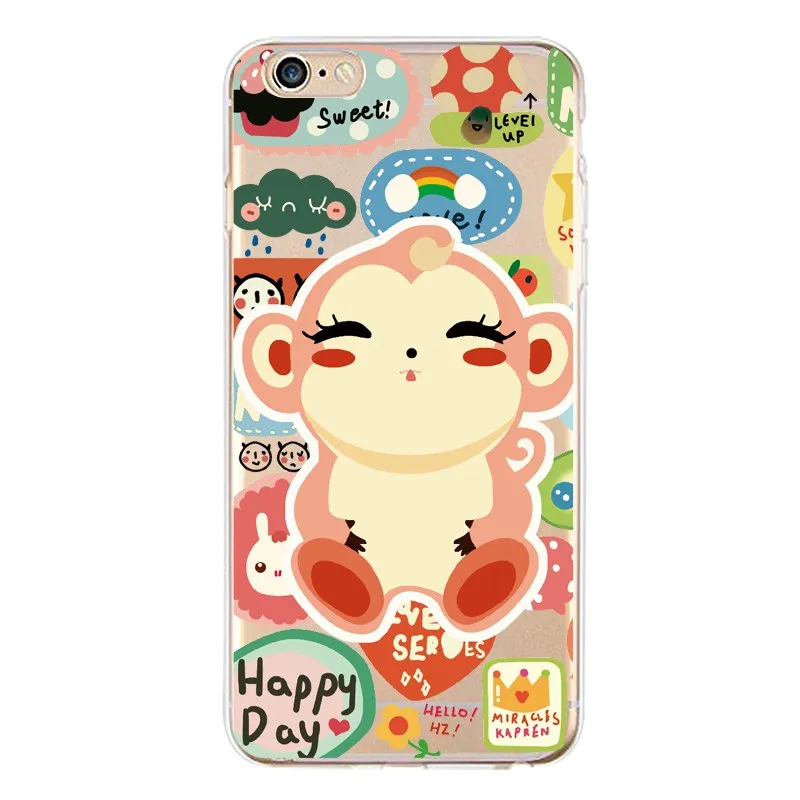 Cartoon Monkey Cute Hand cat Flower Soft Clear TPU Phone Case For iPhone 4/4s 5 5s 6 6plus 7 8plus x Free Shipping | Мобильные