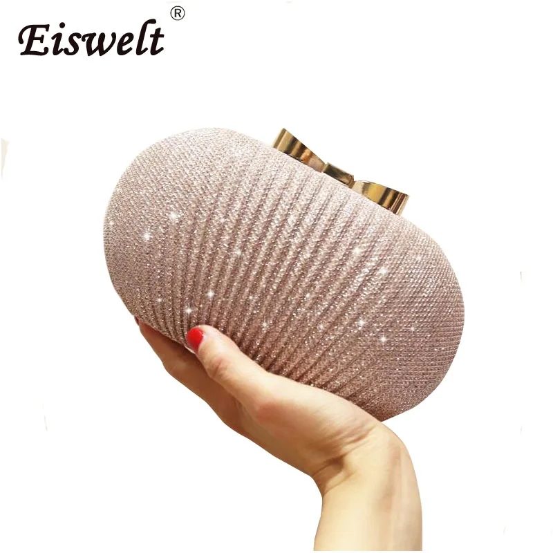 

Dropshipping Evening Clutch Bag Women Luxury Brand Bag Wedding Shiny Handbags Bridal Metal Bow Clutches Bag Chain Shoulder Bag