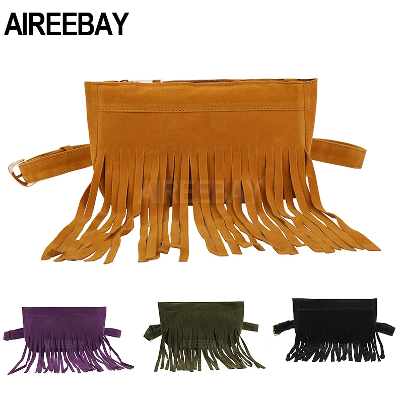 Женские бархатные сумки AIREEBAY винтажные дизайнерские поясные с кисточками