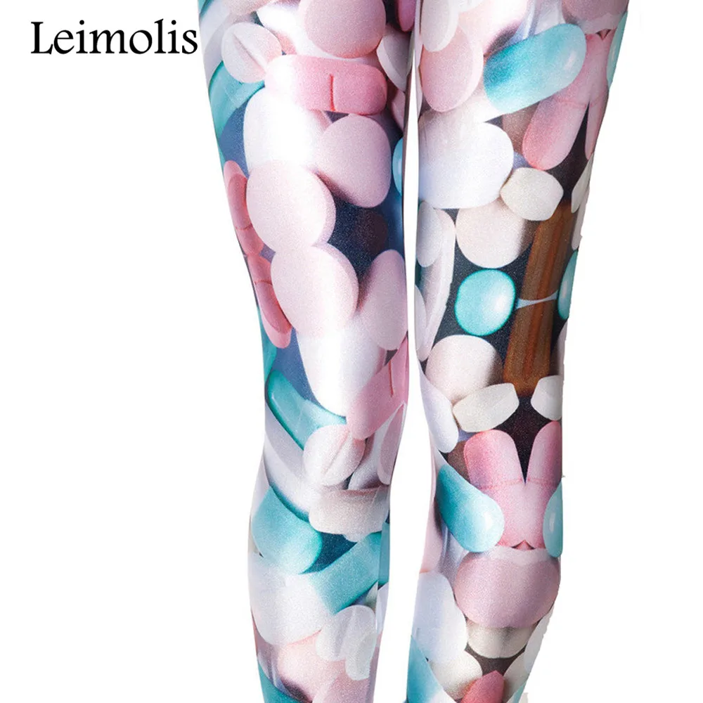 Leimolis 3D printed fitness push up workout leggings women candy pills plus size High Waist punk rock pants | Женская одежда