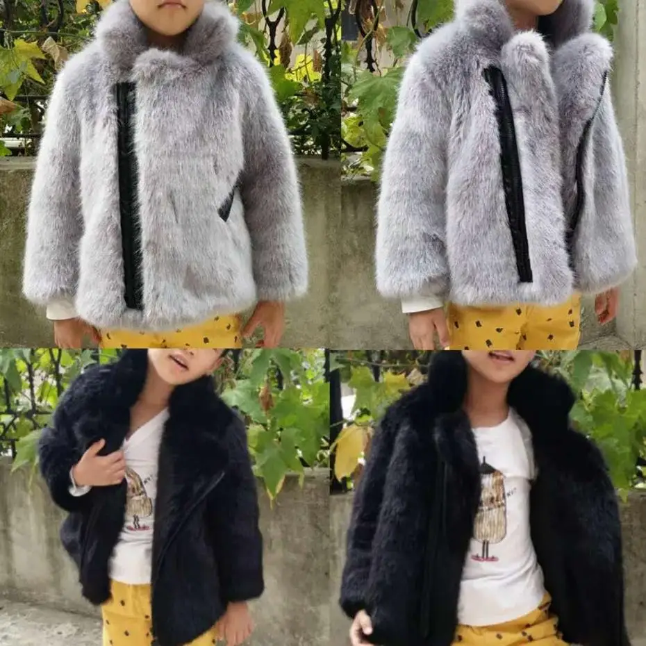 Winter Children's Baby Faux Fox Fur Coats Jackets Boys Girls Thicker Warm Full Sleeve Outwear Fashion Kids Hair Windbreakers Y04 | Детская