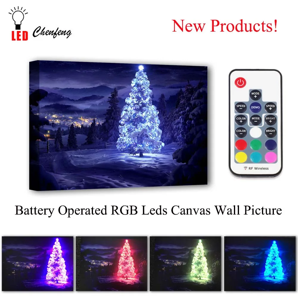 RGB Led холст настенные декоративные Рождественская елка в Зимняя картинка печать на холсте с подсветкой живопись светильник подарок декор для гостиной
