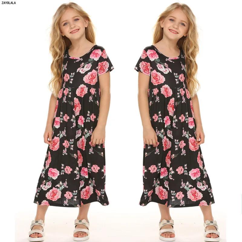 Модные летние платья макси для девочек повседневное длинное платье с короткими