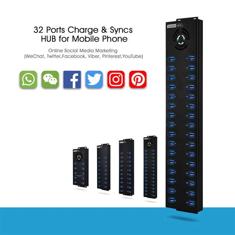 sipolar industrial 32 ports multi usb 2 0 hub with power adapter data and quick charger for phone tablet repair refurbishment free global shipping