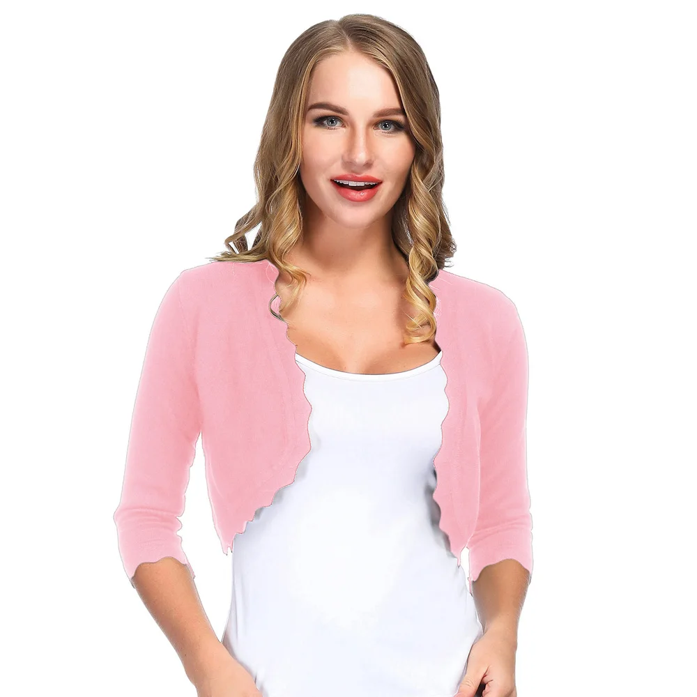 Женское пальто с рукавом 3/4 открытое переднее укороченное болеро элегантное