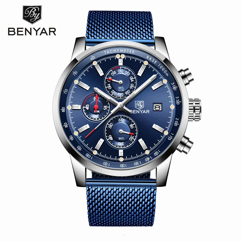 Blue-no box BENYAR мужские часы Лидирующий бренд роскошные часы мужские военные водонепроницаемые часы кварцевые наручные часы мужские с хронографом Relogio Masculino - Цвет: Blue-no box