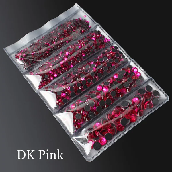 Dk Pink 2000 шт разные размеры Горячая фиксация Стразы SS6-SS30 5 размеров отдельная упаковка с плоской задней частью камни - Цвет: Dk Pink