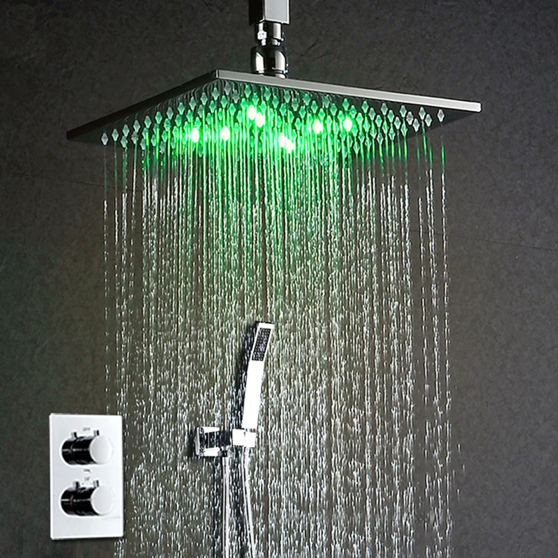 

Hotel 12 Inch Big Rain Massage Shower Sets Thermostatic Faucets water power LED Shower / Brass Chrome Shower kit