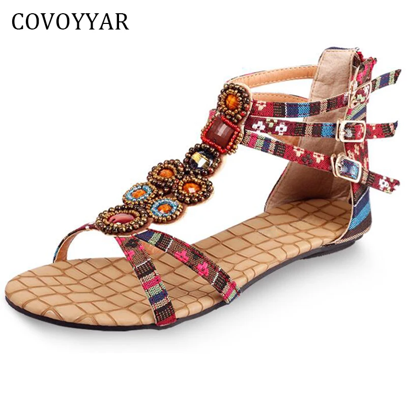 COVOYYAR 2021 Boho стразы женские босоножки нации Стиль с отделкой бисером женская обувь
