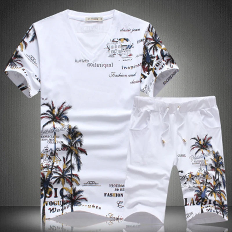 

2021 Men Casual Sets Summer New TracksuitÂ Beach Shorts Sets Men Casual Printing Suits Men Clothing Suit Male Sets T-shirt+Shorts