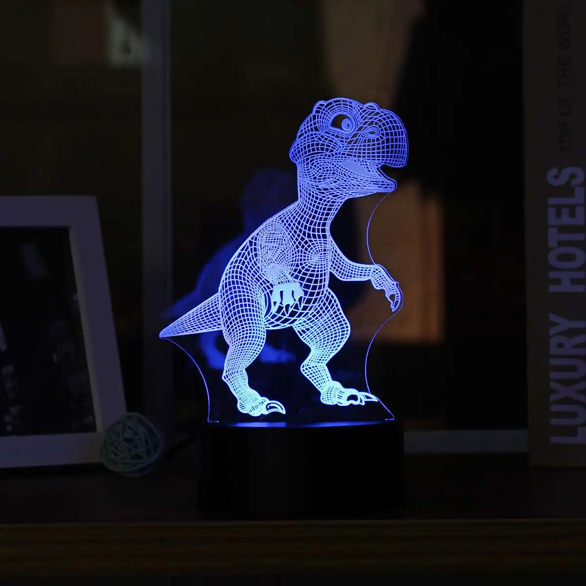 3D светодиодный светильник RGB, ночник, многоцветный, животное, автомобиль, акриловая панель, сенсорный переключатель, светильник ing для детей, дома, спальни - Испускаемый цвет: Dinosaur