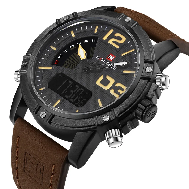 NAVIFORCE мужские модные спортивные часы, мужские кварцевые аналоговые часы с датой, мужские кожаные военные водонепроницаемые часы, Relogio Masculino - Цвет: BYBN