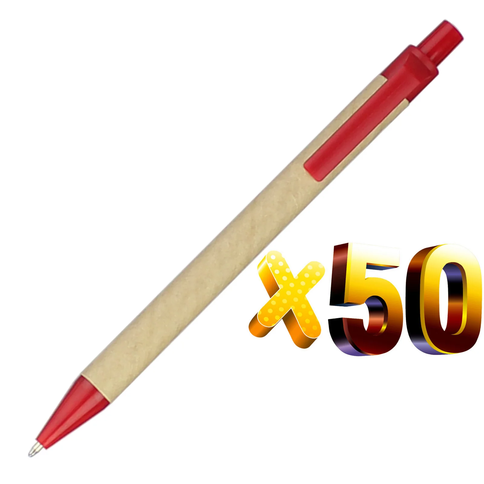 Лот 50 шт. эко бумажная шариковая ручка, пластиковый зажим, черные чернила Шариковая зеленая концепция экологически чистые, Индивидуальные продвижение подарок - Цвет: red