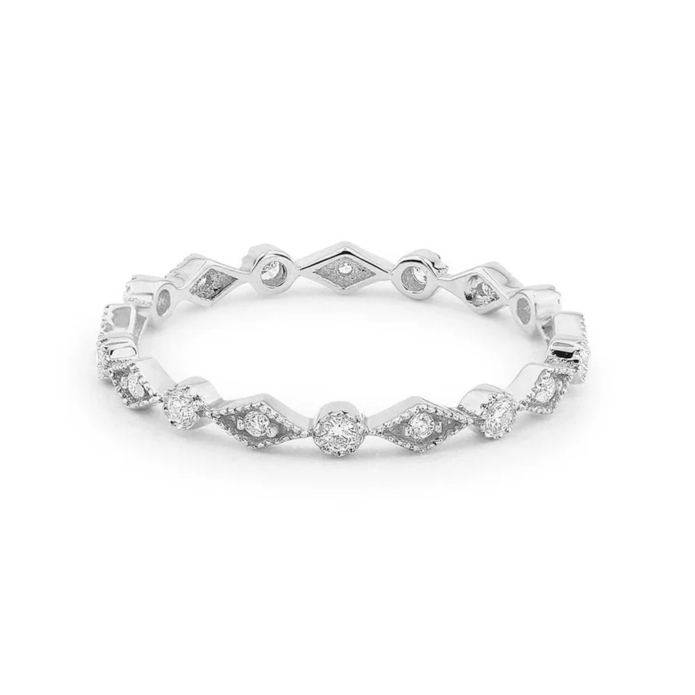 

LASAMERO Round Cut 0.12CTW Natural Diamond 14k Gold Art Deco Eternity Engagement Promise Wedding Band Ring Gift For Women