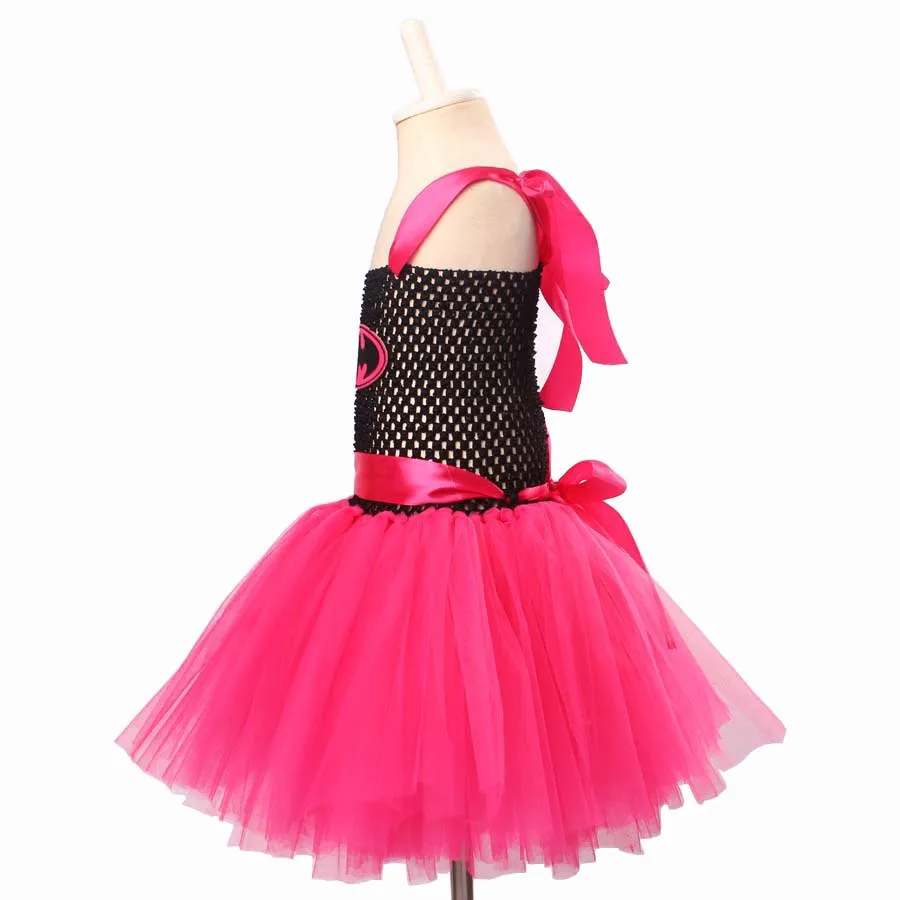 Bat Girl Halloween Costume Girls Hot Pink Tutu Dress with Mask Kids Super Hero Cosplay Fancy Vestidos Baby | Детская одежда и