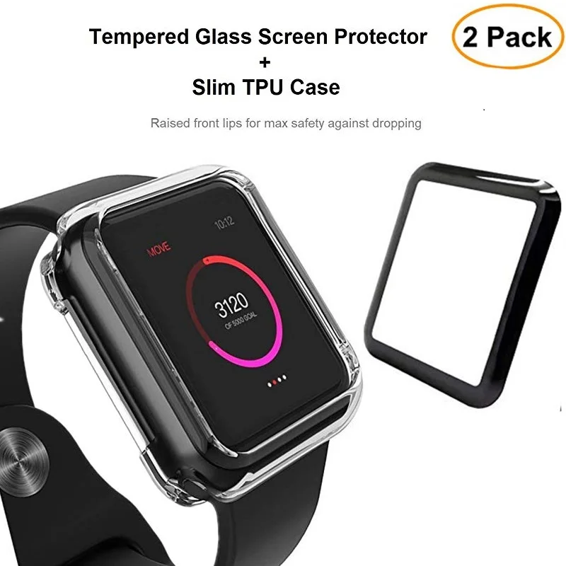 case tempered glass Защитная пленка для часов для Apple Watch Series 4 44 мм 40 мм закаленное стекло с ТПУ защитный чехол для Iwatch 38 мм 42 мм чехол - Цвет: case tempered glass