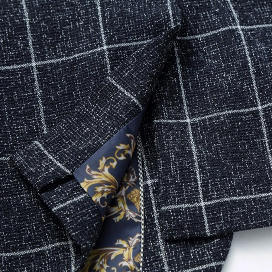 Мужской Клетчатый Блейзер брендовый приталенный пиджак Хлопковый на весну и