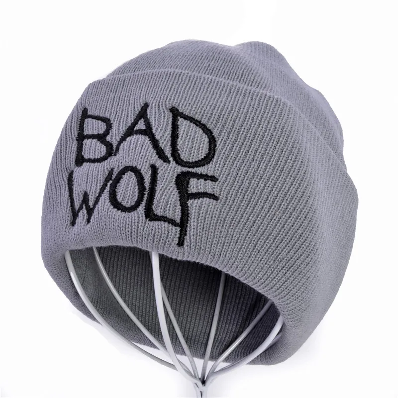 Зимние унисекс Bad wolf с вышивкой в виде букв, модные теплые шерстяные вязаные наушники, шапочки, шапки для мужчин и женщин