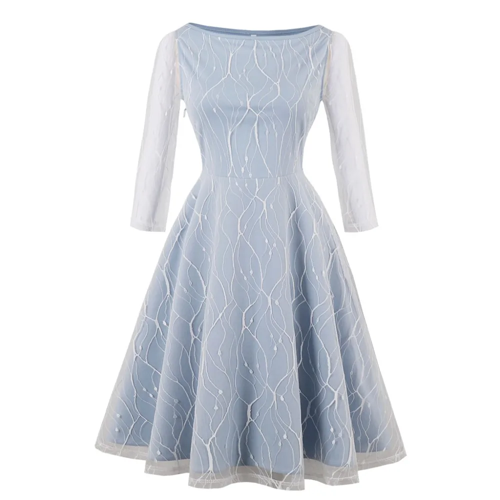 

2018 Vintage long sleeves new style Great zipper joint Embellished retro Dress Women dress fashion 50s 60s Lace Cover maxiskit
