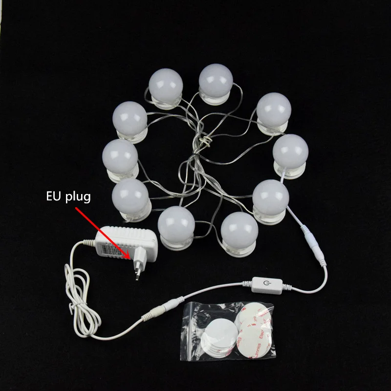 EU plug AIFENG 10 Вт косметическое зеркало косметический СВЕТОДИОДНЫЙ светильник с лампами комплект для туалетного столика с диммером источник питания штепсель, без зеркала, переменный ток 100-240 В - Испускаемый цвет: EU plug