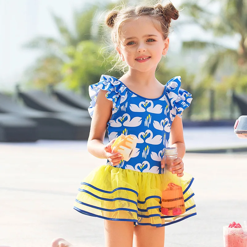 Комплект бикини принцессы с лебедем для маленьких девочек Цельный купальник