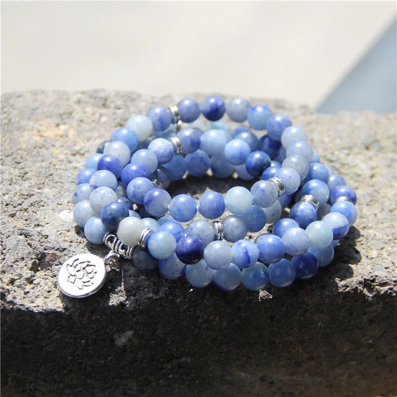 

High Quantity Natural Stone Bracelet 108 Mala Yoga Necklace S Jewelry Blue Aventurine Bracelets for Women Men 2019 Drop Shipping