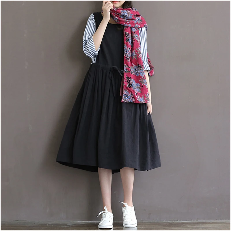 2019 осень-весна Для женщин короткое платье с круглым вырезом лоскутное синий в