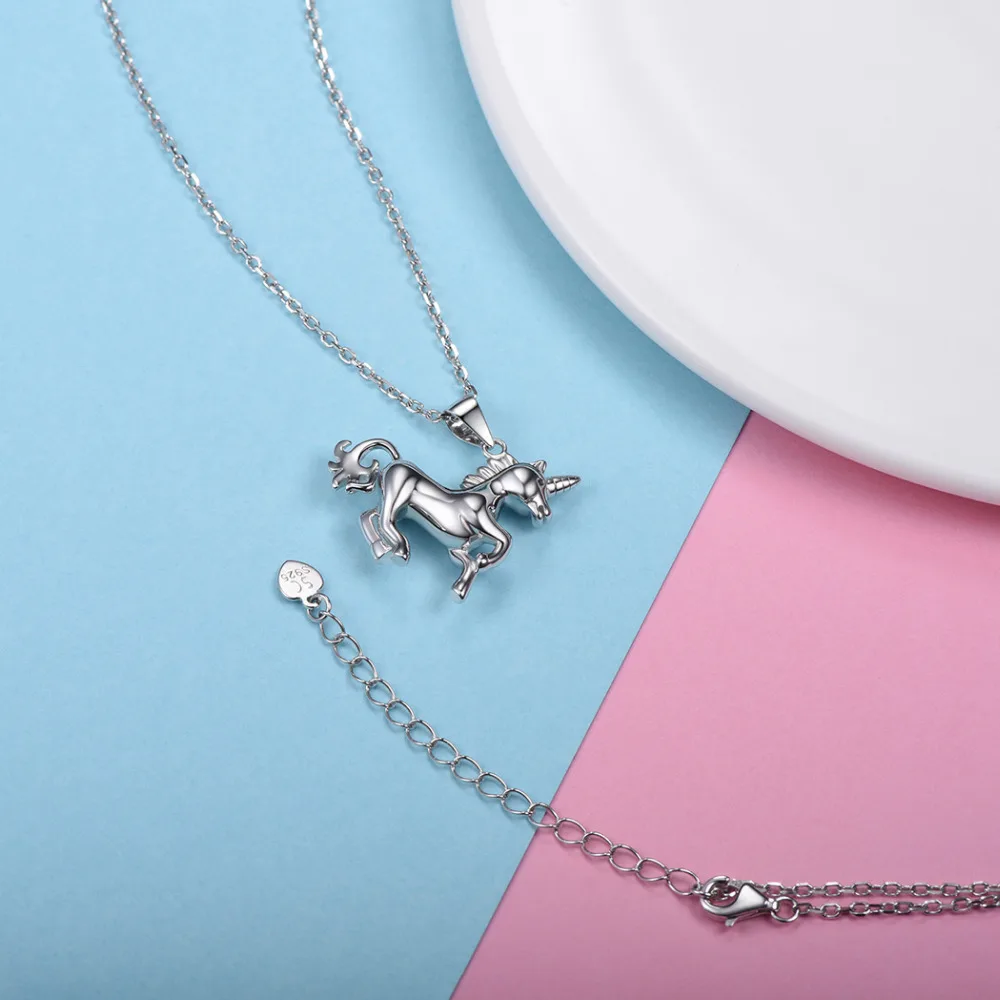 SILVERCUTE 100% Настоящее серебро 925 пробы бегущий Единорог Лошадь колье для женщин