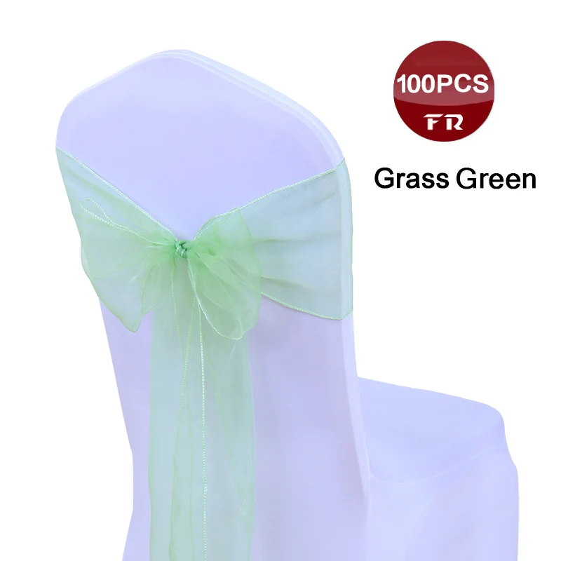grass green 100 шт., прозрачная органза, пояс для стула, галстук-бабочка для свадеб, мероприятий и вечерние поставки - Цвет: grass green