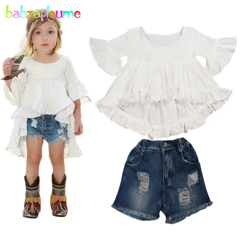 

2Piece/2-7Years/Summer Style Korean Children Clothing Sets Fashion White Baby T-shirt+Denim Shorts Toddler Girls Clothes BC1271