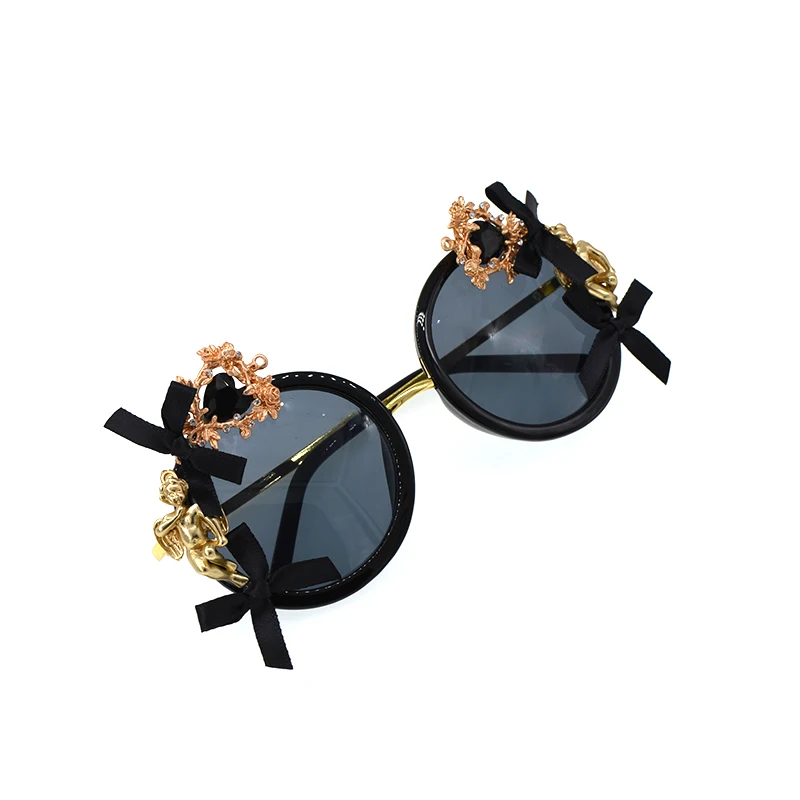 Женские солнцезащитные очки в стиле барокко черные круглые для вечеринки