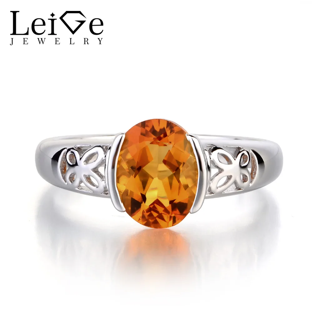 

Leige Jewelry 925 Sterling Silver Ring Natural Citrine Yellow Gemstone Birthstone Oval Cut Engagement Promise Rings for Her