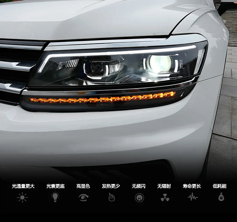 KOWELL автомобильный Стайлинг для VW Tiguan фары Tiguan светодиодный фонарь светодиодный DRL Биксеноновые линзы фары динамический сигнал поворота